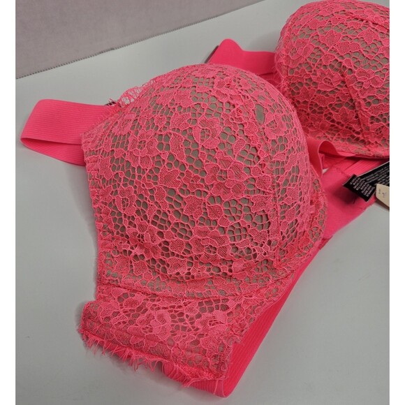 VICTORIA’S SECRET VERY SEXY PUSH UP PIGEONNANT NEON PINK LACE 34D NWT - Picture 2 of 7